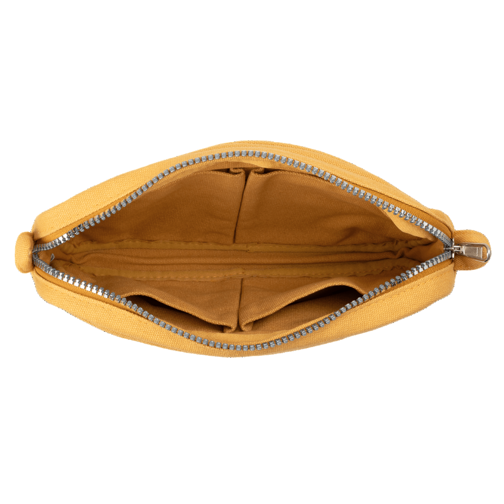 Yellow pouch with a zipper on a black background