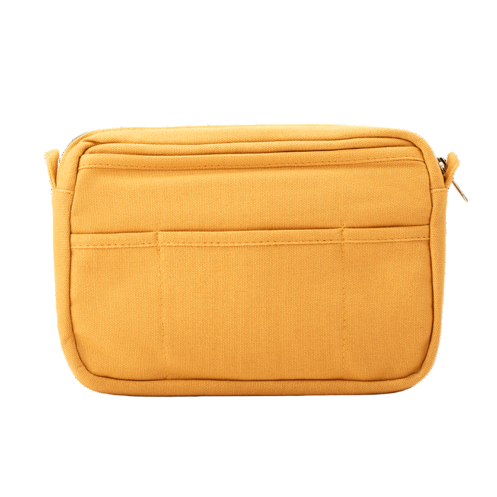 Yellow pouch with zippers on a black background