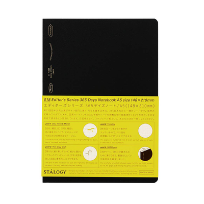 Stalogy 365 Days Grid Notebook, A5 - Black