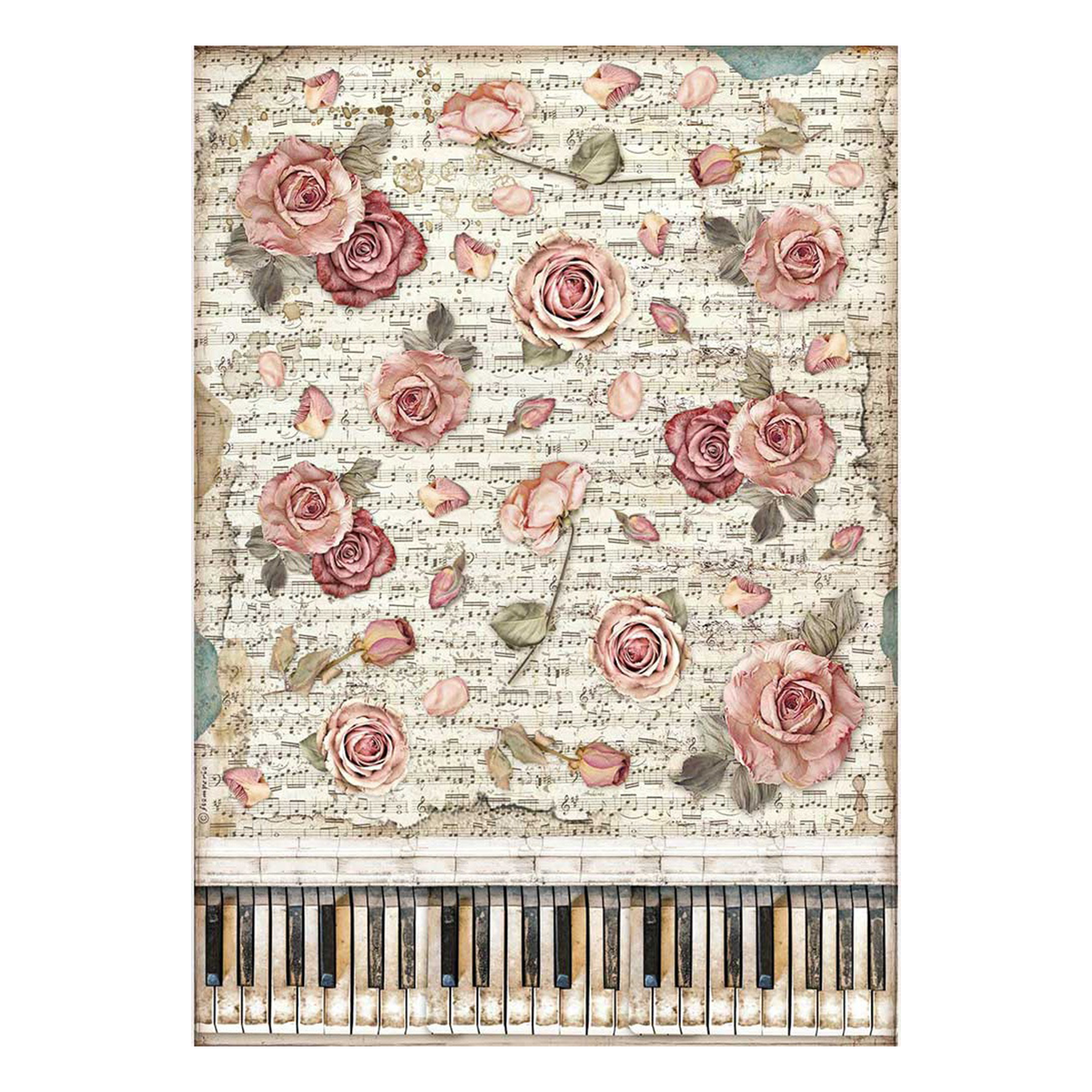 Stamperia Rice Paper Sheet, A3 - Roses & Piano
