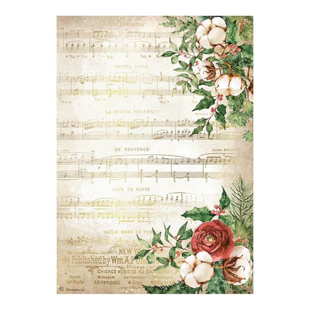 Stamperia Rice Paper Sheet, A4 - Music, Home For The Holidays