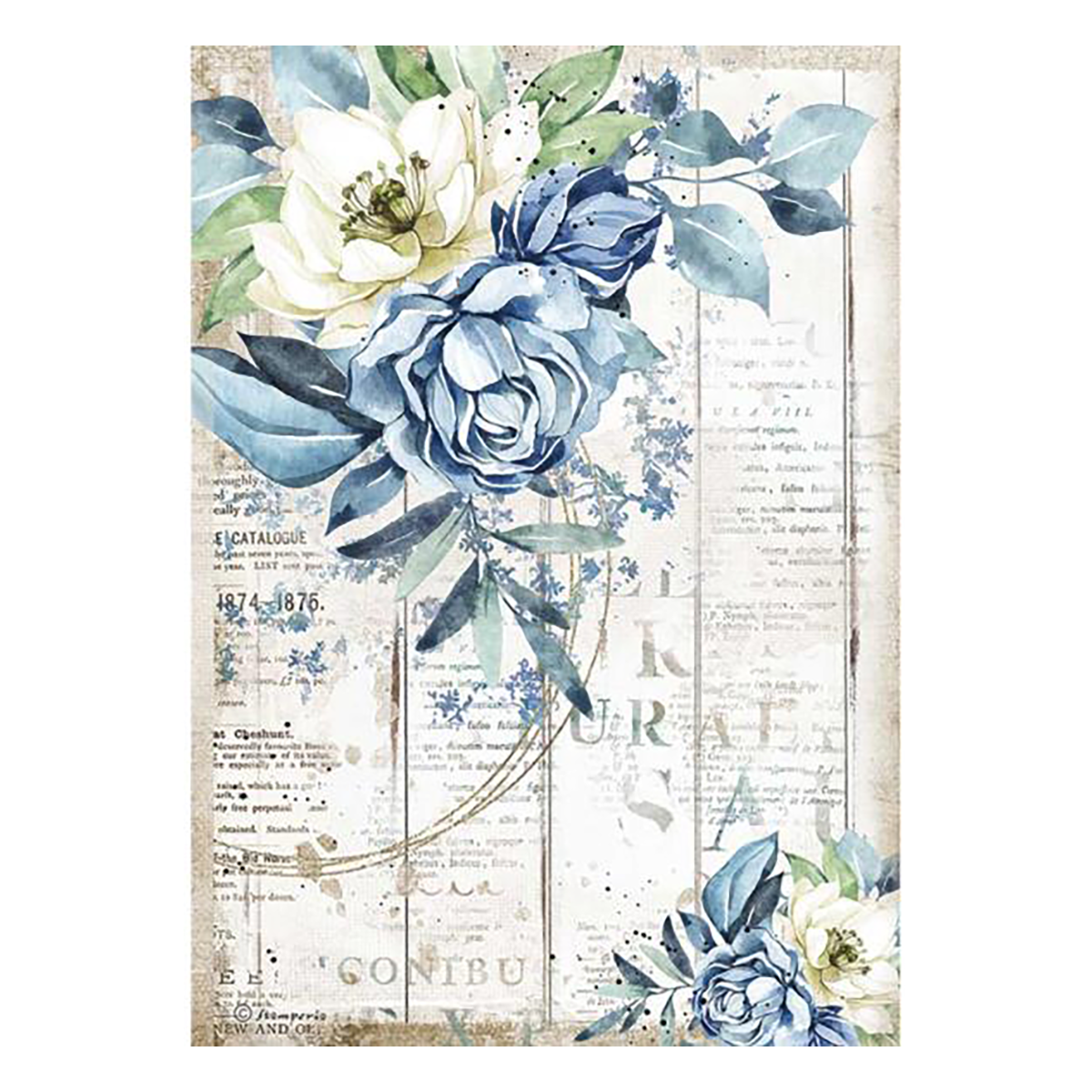 Stamperia Rice Paper Sheet, A4 - Sea Dream Blue Flower, Romantic