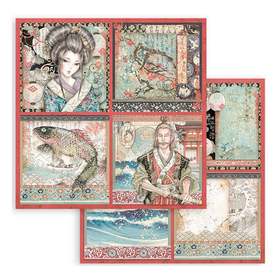 Stamperia Scrapbook Paper Sheet, 12x12 - 4 Cards, Sir Vagabond In Japan