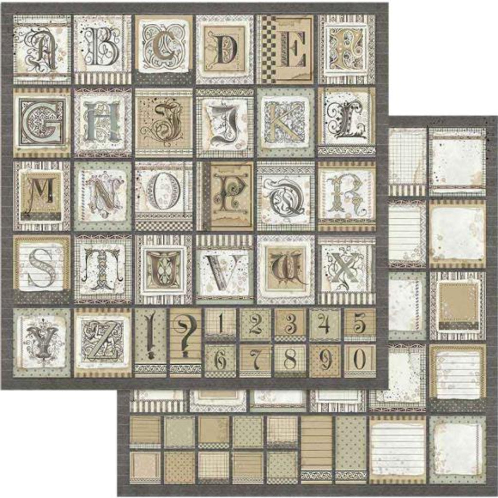 Stamperia Scrapbook Paper Sheet 12X12 Alphabet Calligraphy at Lighthouse Paper Co. in Melbourne, FL, Image 1