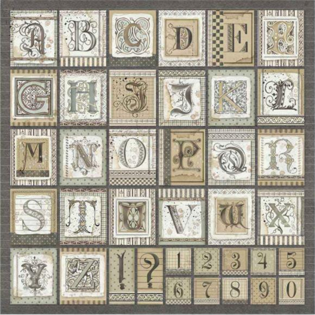 Stamperia Scrapbook Paper Sheet 12X12 Alphabet Calligraphy at Lighthouse Paper Co. in Melbourne, FL, Image 3