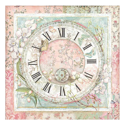 Stamperia Scrapbook Paper Sheet, 12x12 - Clock/Orchid & Cats