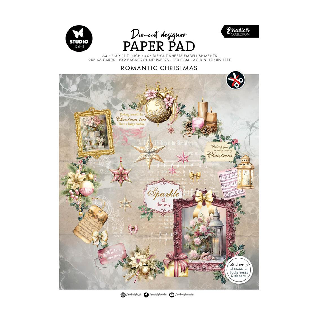 Studio Light Designer Die-Cut Paper Pad, 28 Sheet Pkg - Romantic Christmas