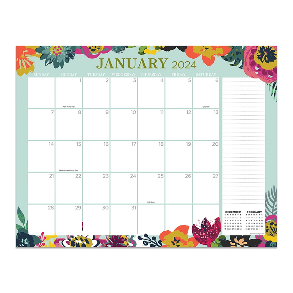 2024 Floral Medium Desk Pad Monthly Blotter Calendar