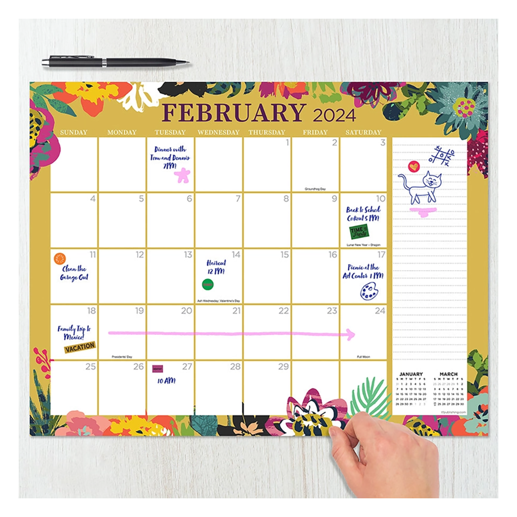 2024 Floral Medium Desk Pad Monthly Blotter Calendar