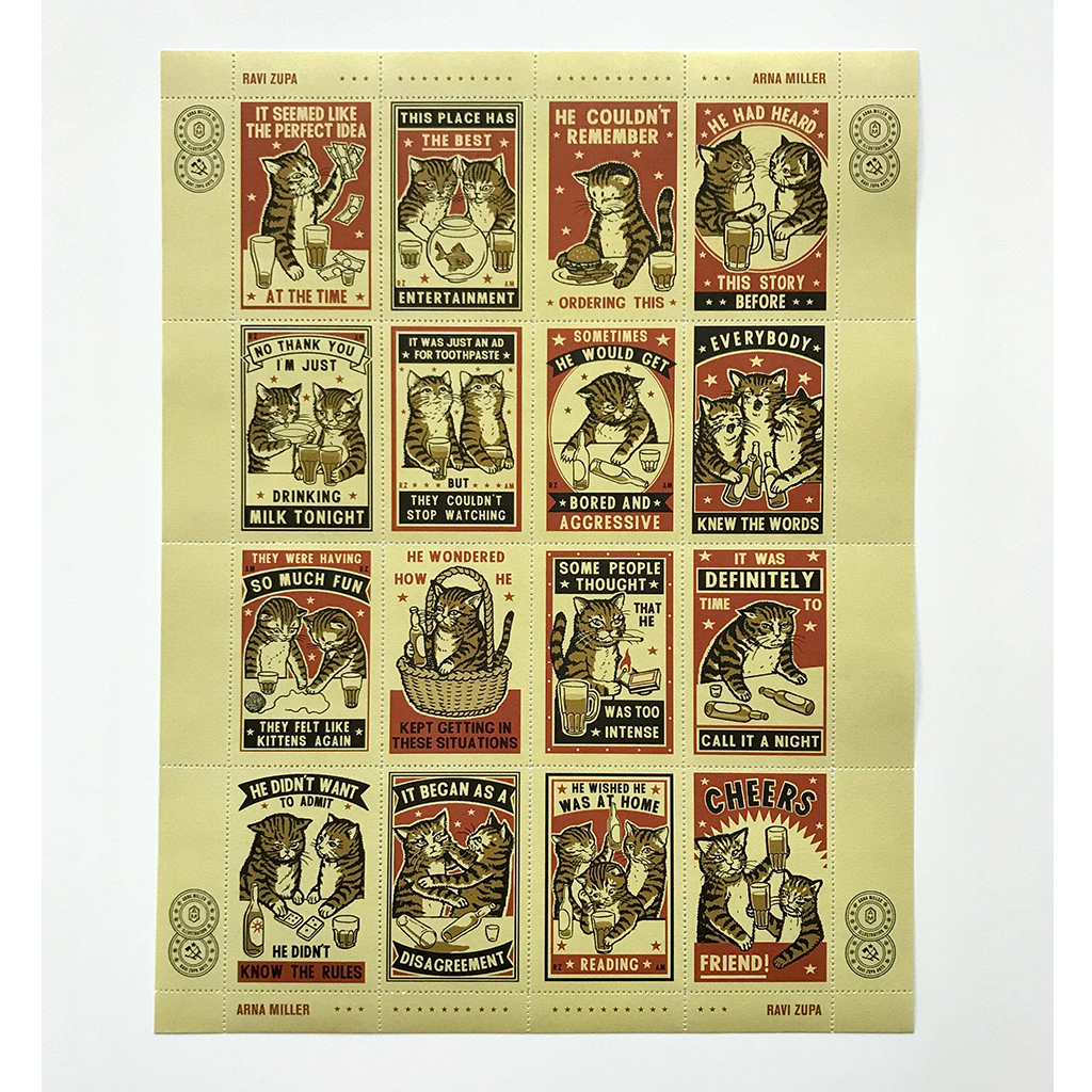 The Portland Stamp Company Drunk Cats Stamp Sheet