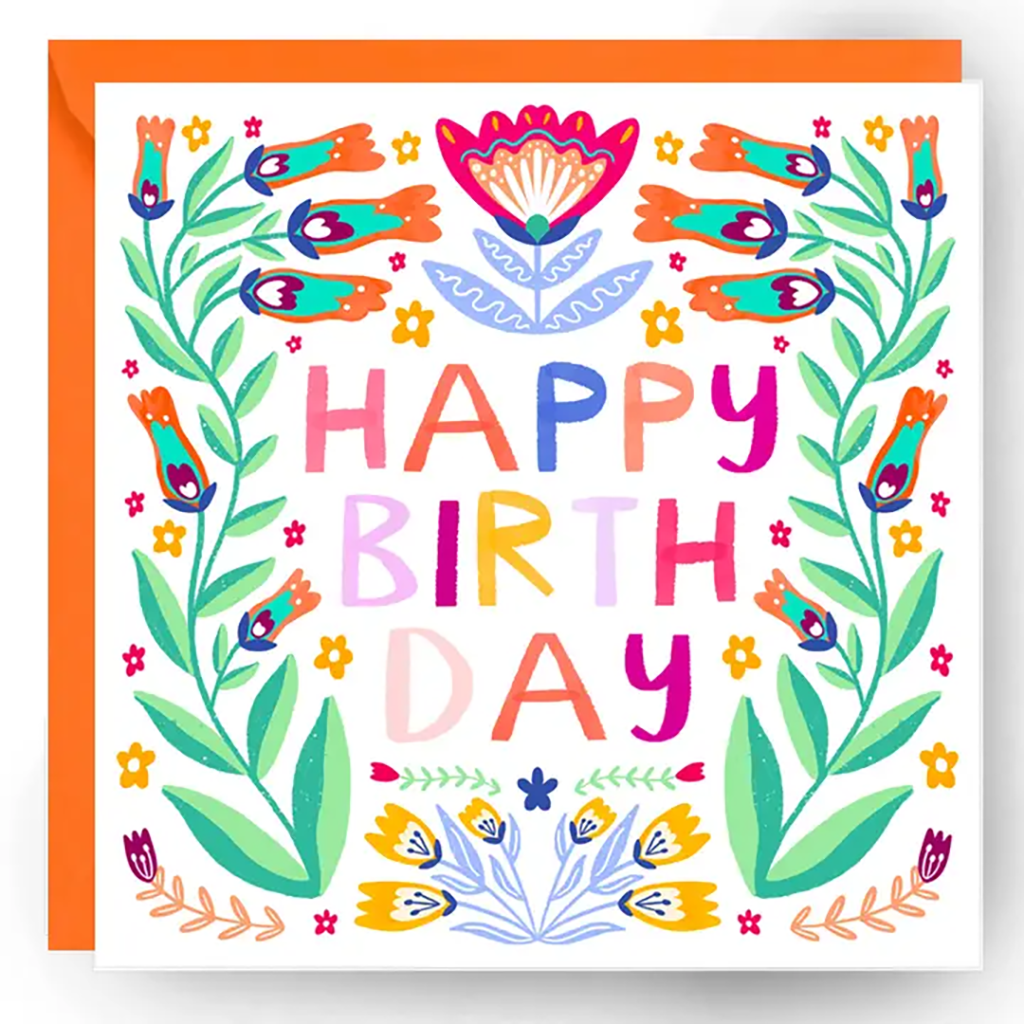 Colorful Floral Happy Birthday Card