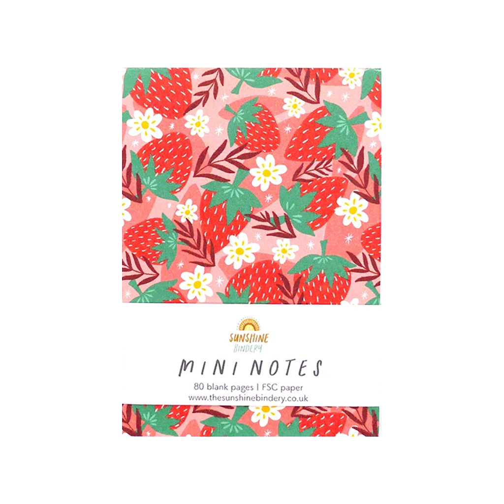 Mini Notes Blank Notepad, A7 - Strawberries