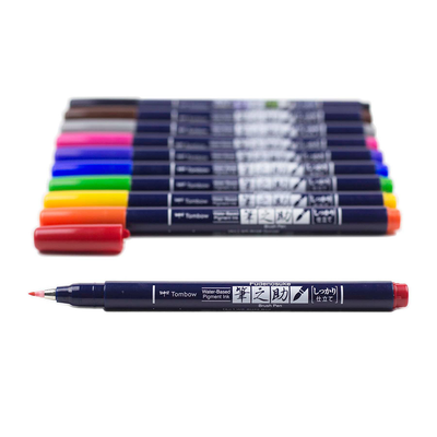 Tombow Fudenosuke Colors Calligraphy Brush Pens, 10 Pk