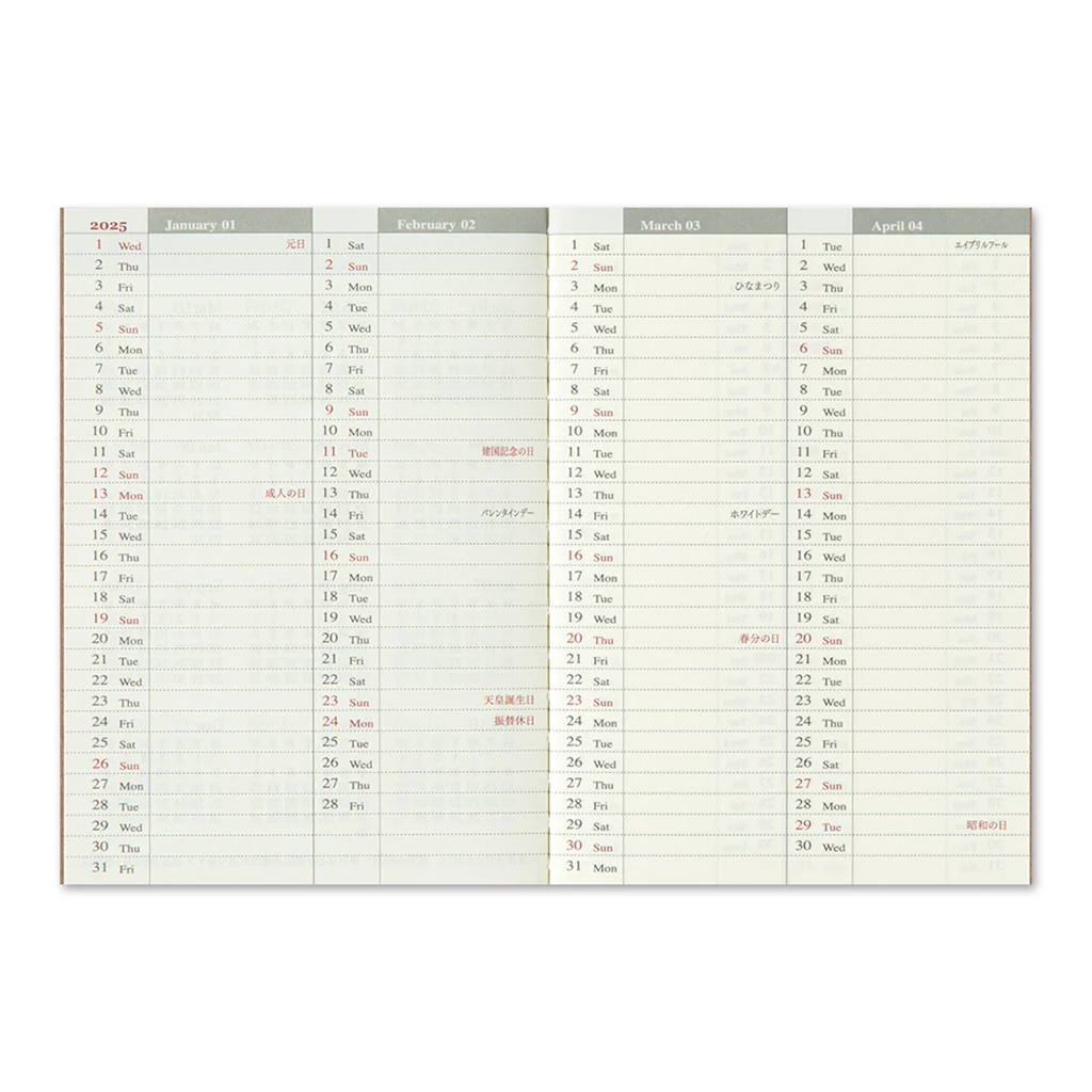 Traveler's Notebook 2025 Diary Weekly Calendar, Passport Size