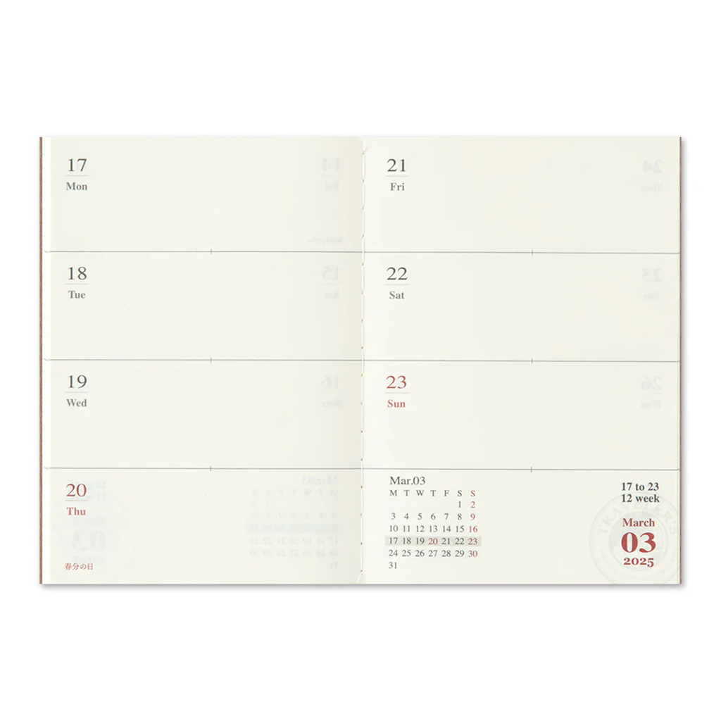 Traveler's Notebook 2025 Diary Weekly Calendar, Passport Size