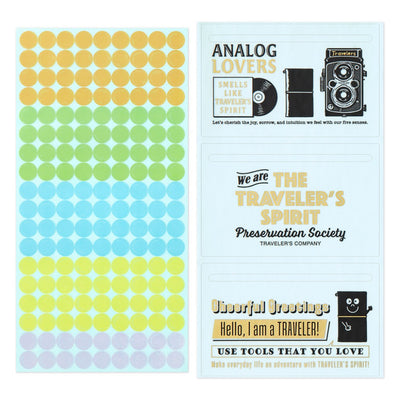 Packaging for 'Analog Lovers' with colorful dot patterns and 'Traveler's Spirit' branding.