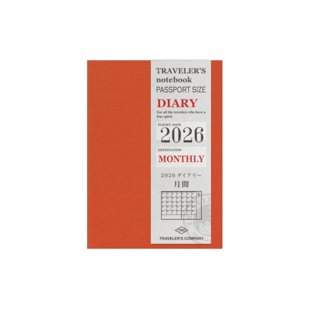 Red diary with white label displaying '2026' on a white background