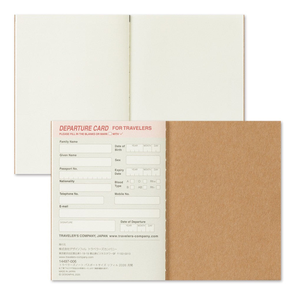 Traveler's Company departure card with beige cover on a white background