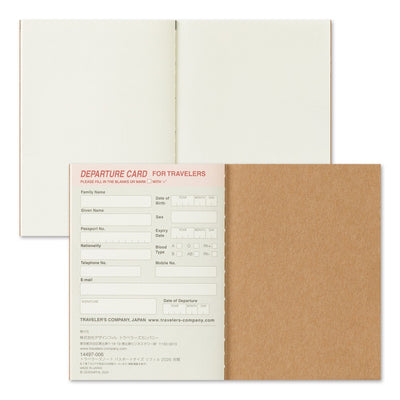 Traveler's Company departure card with beige cover on a white background