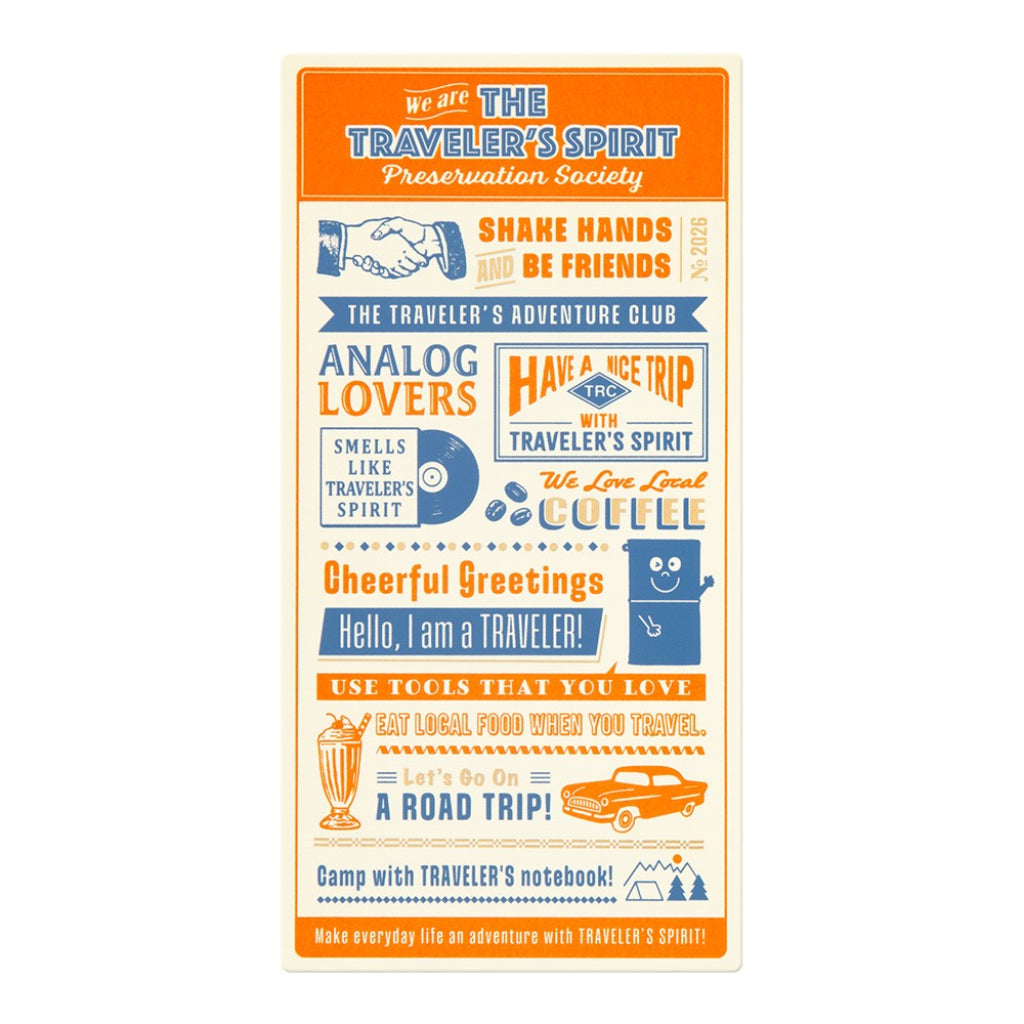 Travel-themed promotional poster with various phrases and graphics on a white background