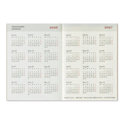 Two-page calendar for 2026 and 2027 on a white background