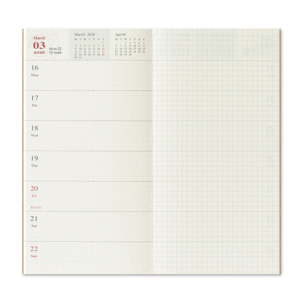 Calendar and grid notebook page on a white background
