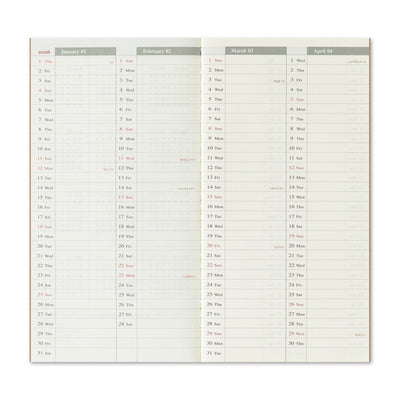 Calendar grid for January to April 2026 on a white background
