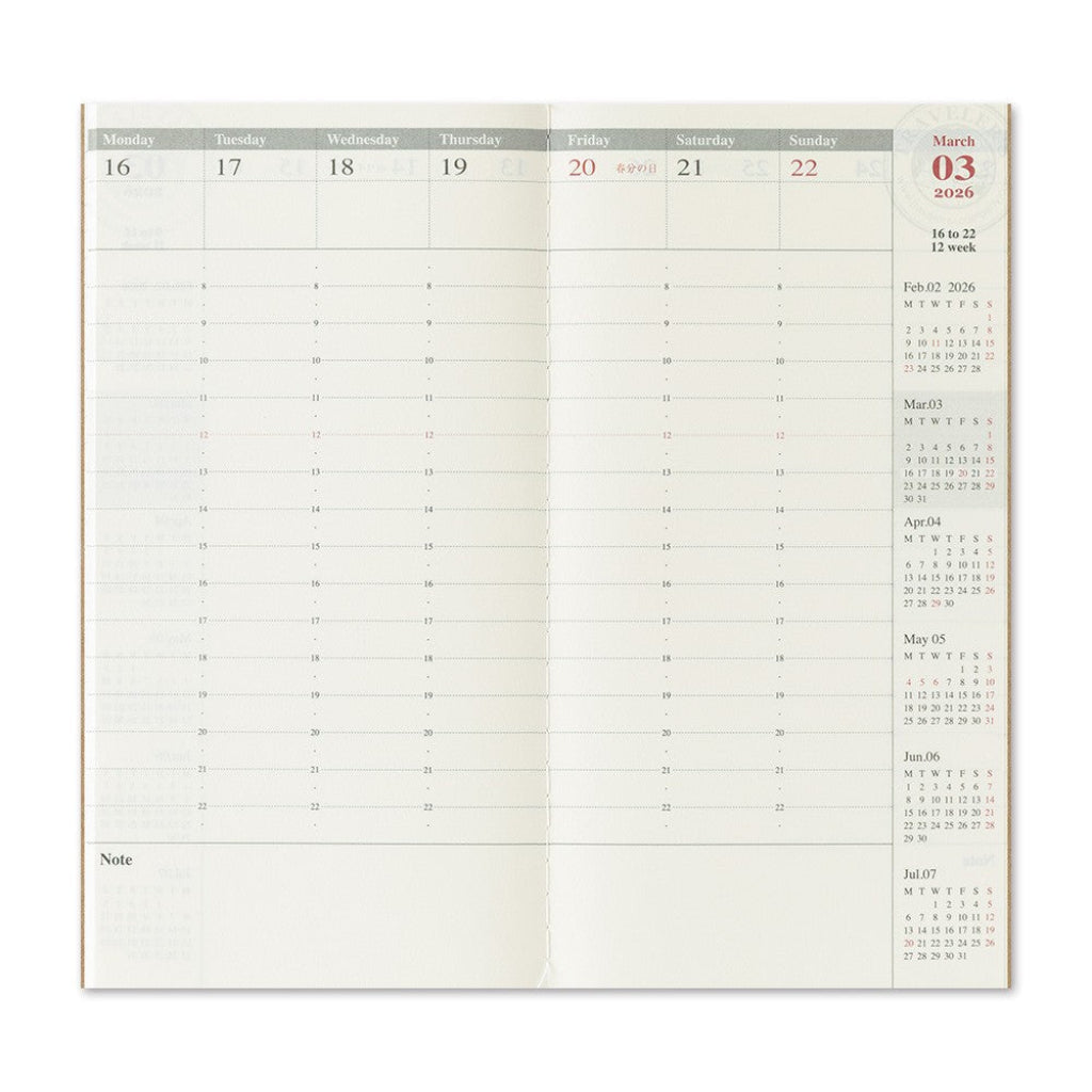 Monthly planner with calendar and notes section on a white background