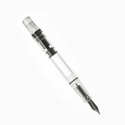 Clear pen with black ink cartridge on a white background