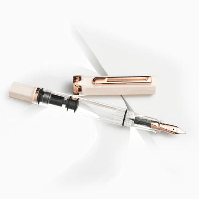 TWSBI Fountain Pen Body and Cap in Creme Color with Rosegold Color Trim