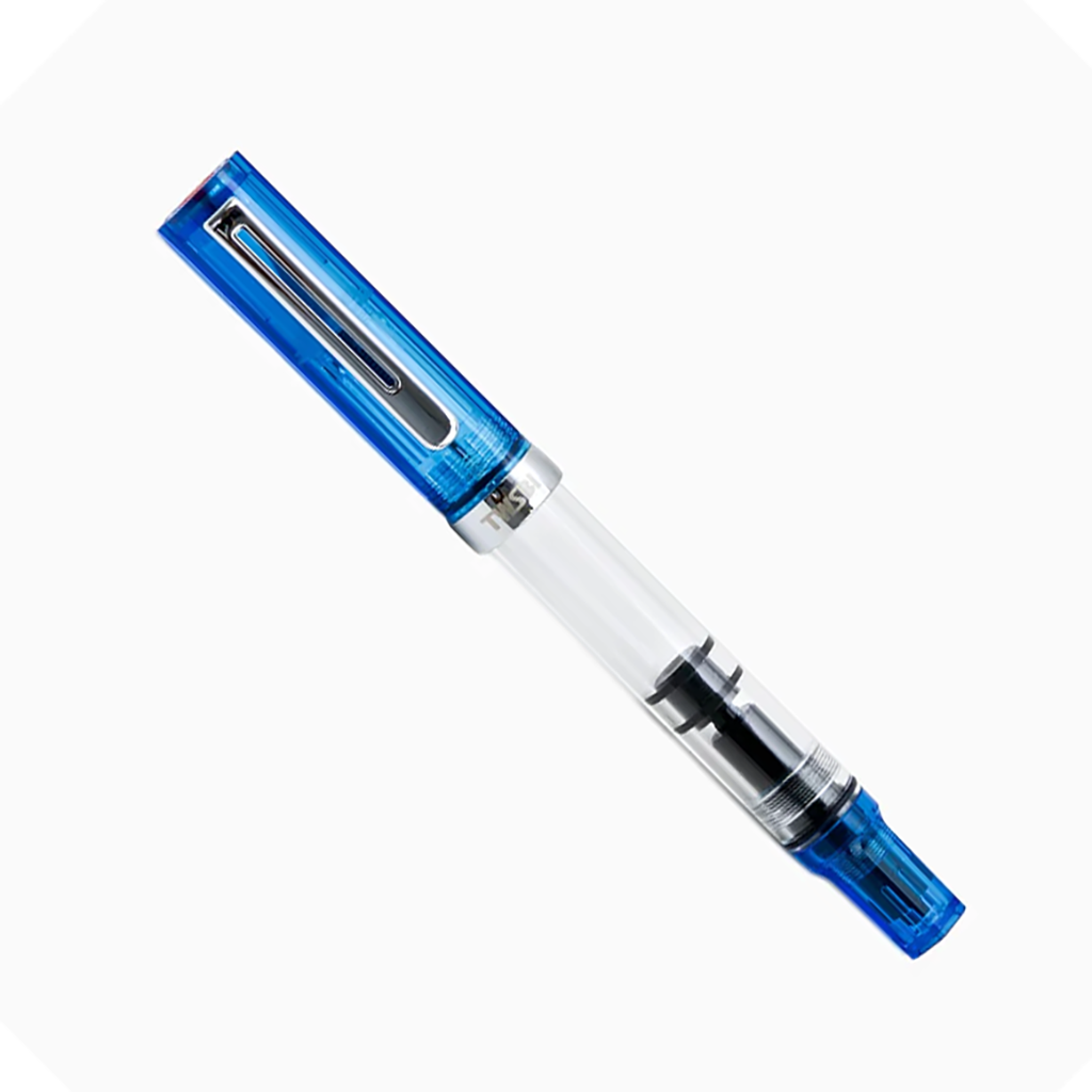 TWSBI Capped Fountain Pen in Transparent Blue Color with Silver Color Trim