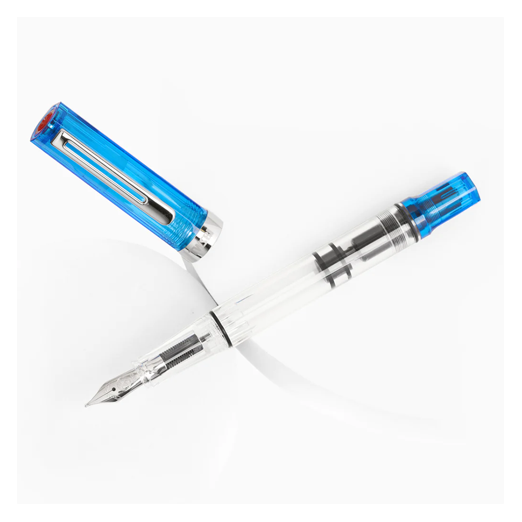 TWSBI Fountain Pen Body and Cap in Transparent Blue Color with Silver Color Trim