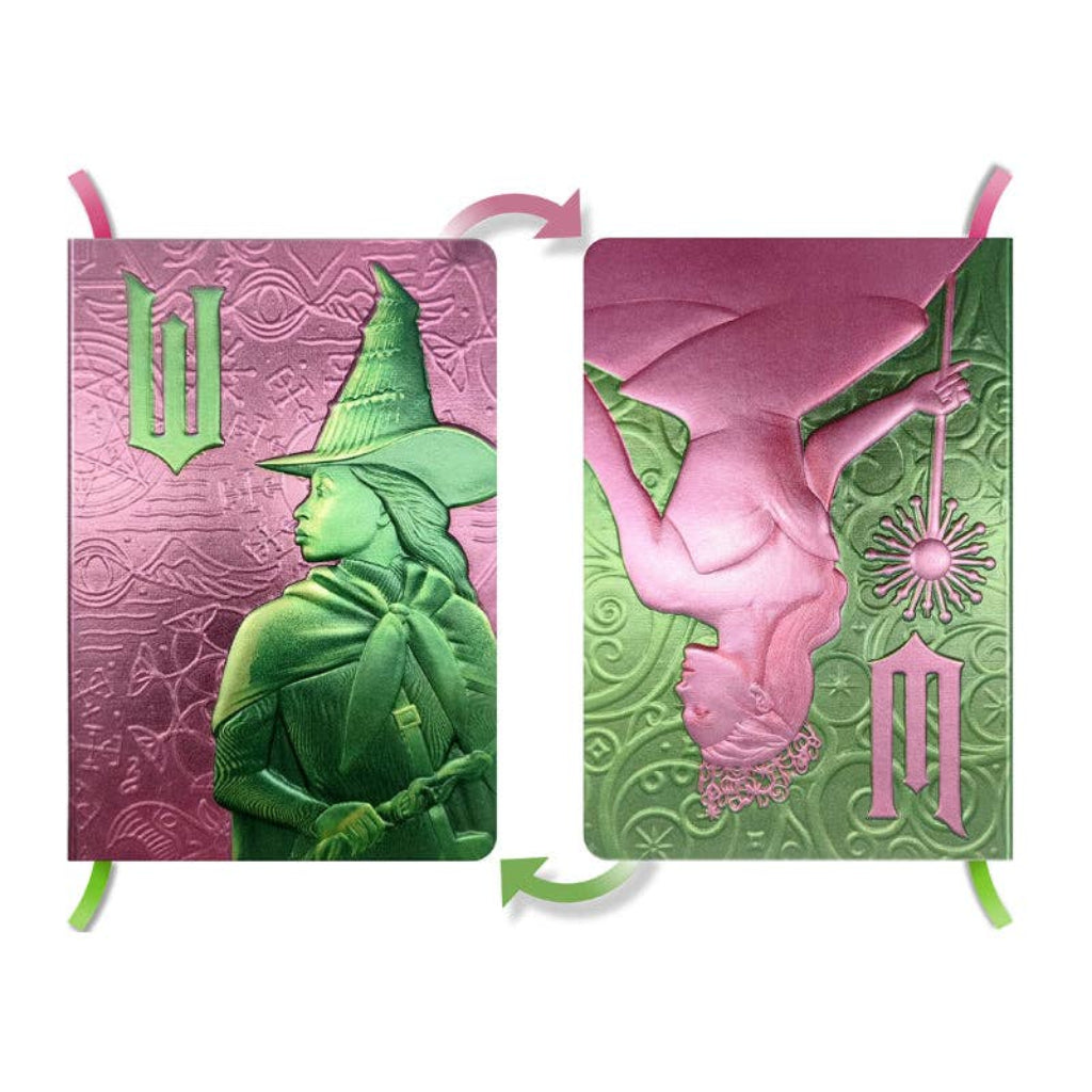 Two decorative boxes with embossed designs of a witch and a fairy on a white background