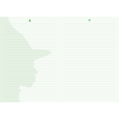 White lined notebook pages with green accents on a white background