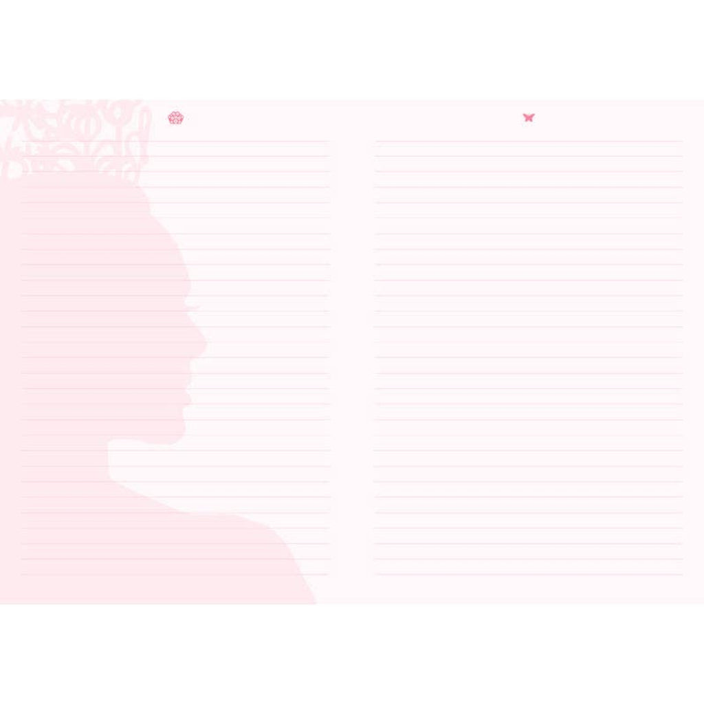 Pink and white abstract design with blurred text on a white background