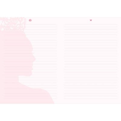 Pink and white abstract design with blurred text on a white background