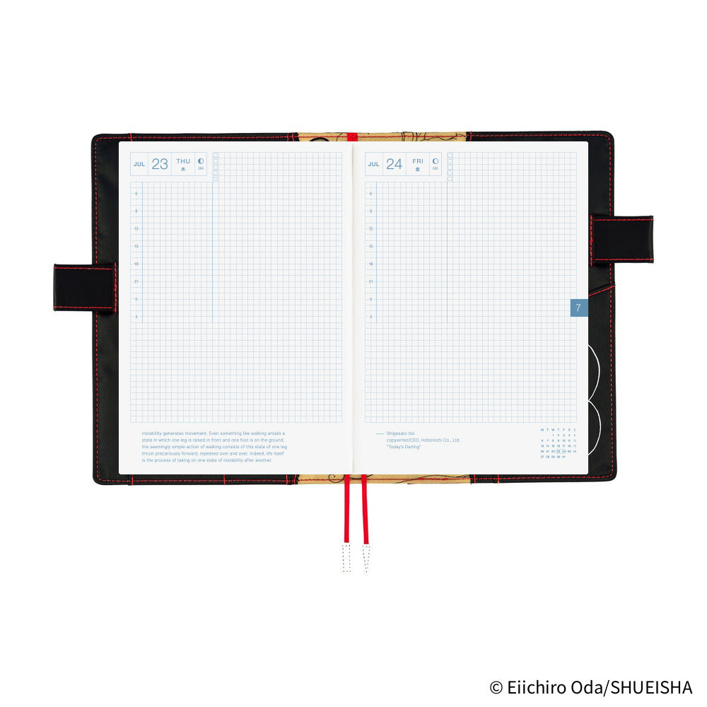 Hobonichi Techo 2026 Original Book & Cover, A5 - ONE PIECE Magazine: Straw Hat Luffy; Black (Jan/Mon Start)