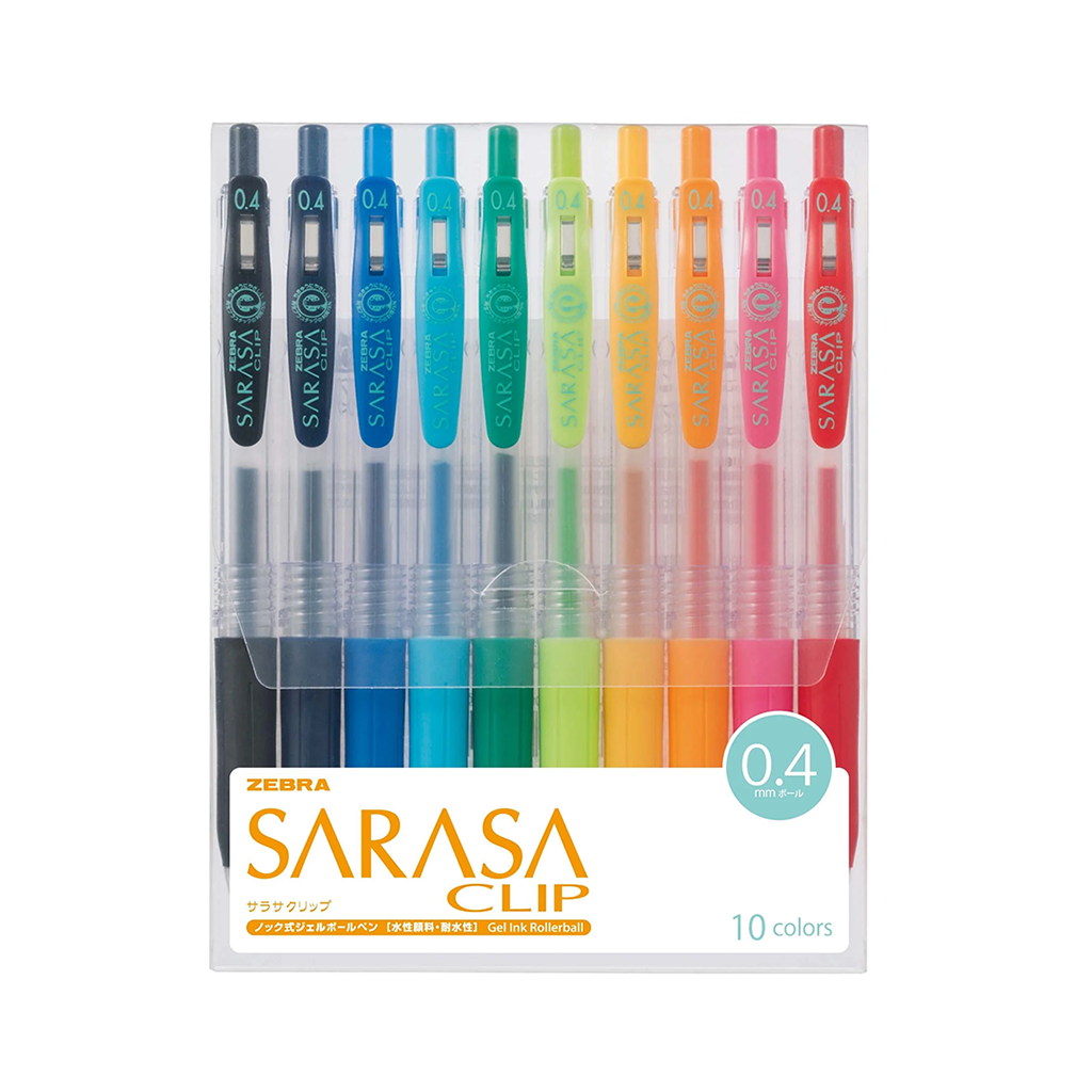 Zebra Sarasa Clip Stylo gel 10 couleurs, 0,4 mm