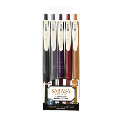 Zebra Sarasa Clip Vintage Gel Pen 5 Color Set 0.5mm, Image 1