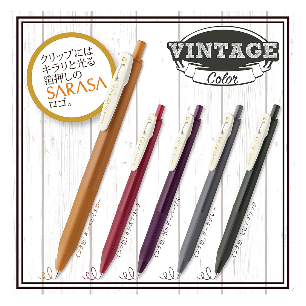 Zebra Sarasa Clip Vintage Gel Pen 5 Color Set 0.5mm, Image 2