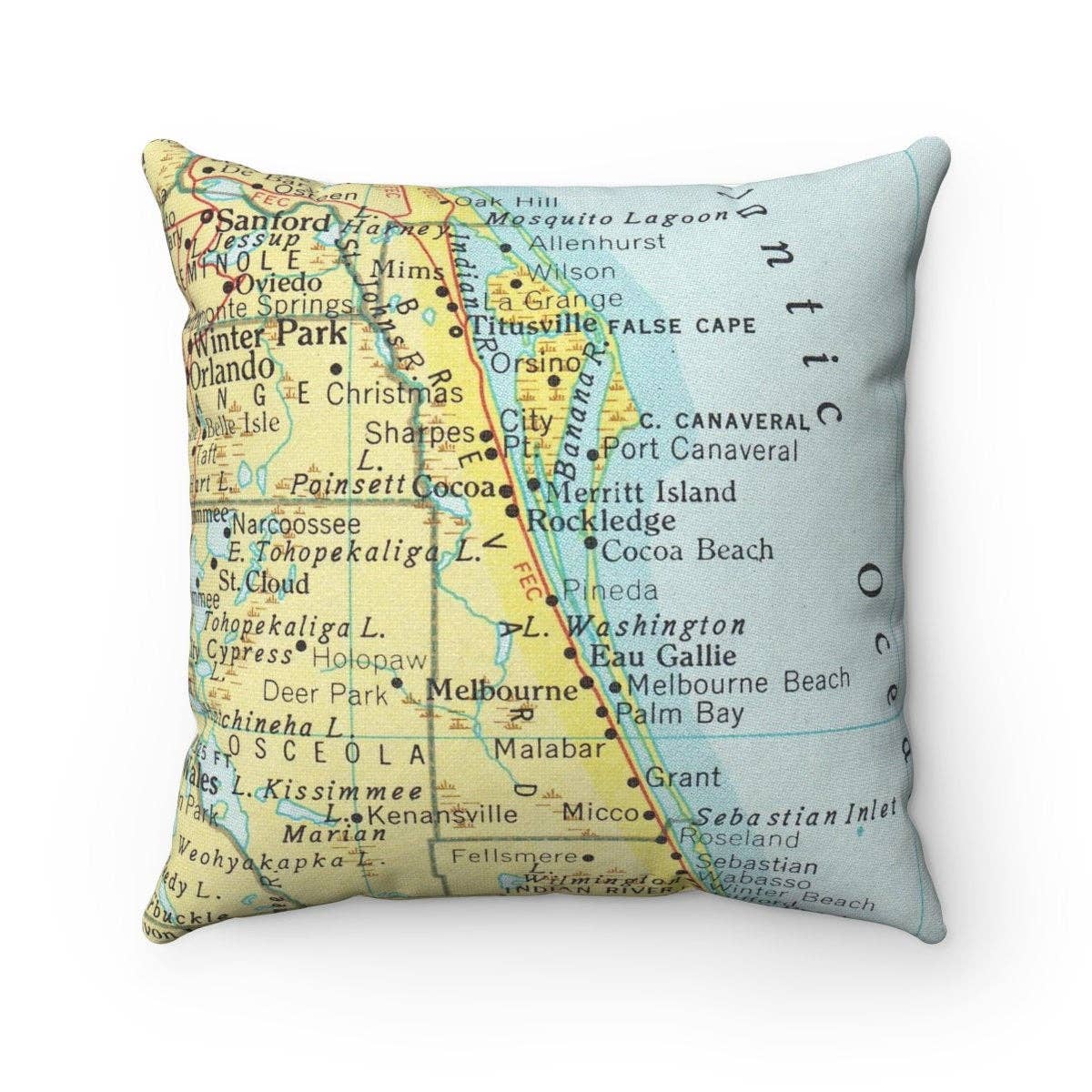 Cocoa Beach Florida Map Pillow