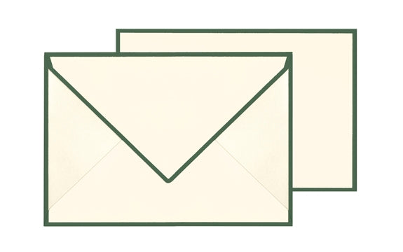 Color Edge Note Card Set, Cream/Dark Green