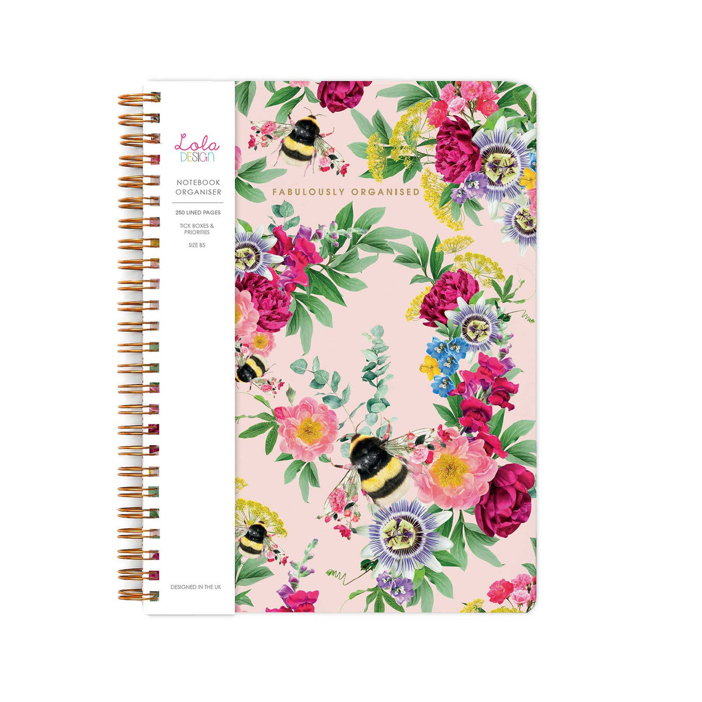 Wiro Bound pink patterBee Luxury Organiser Notebook
