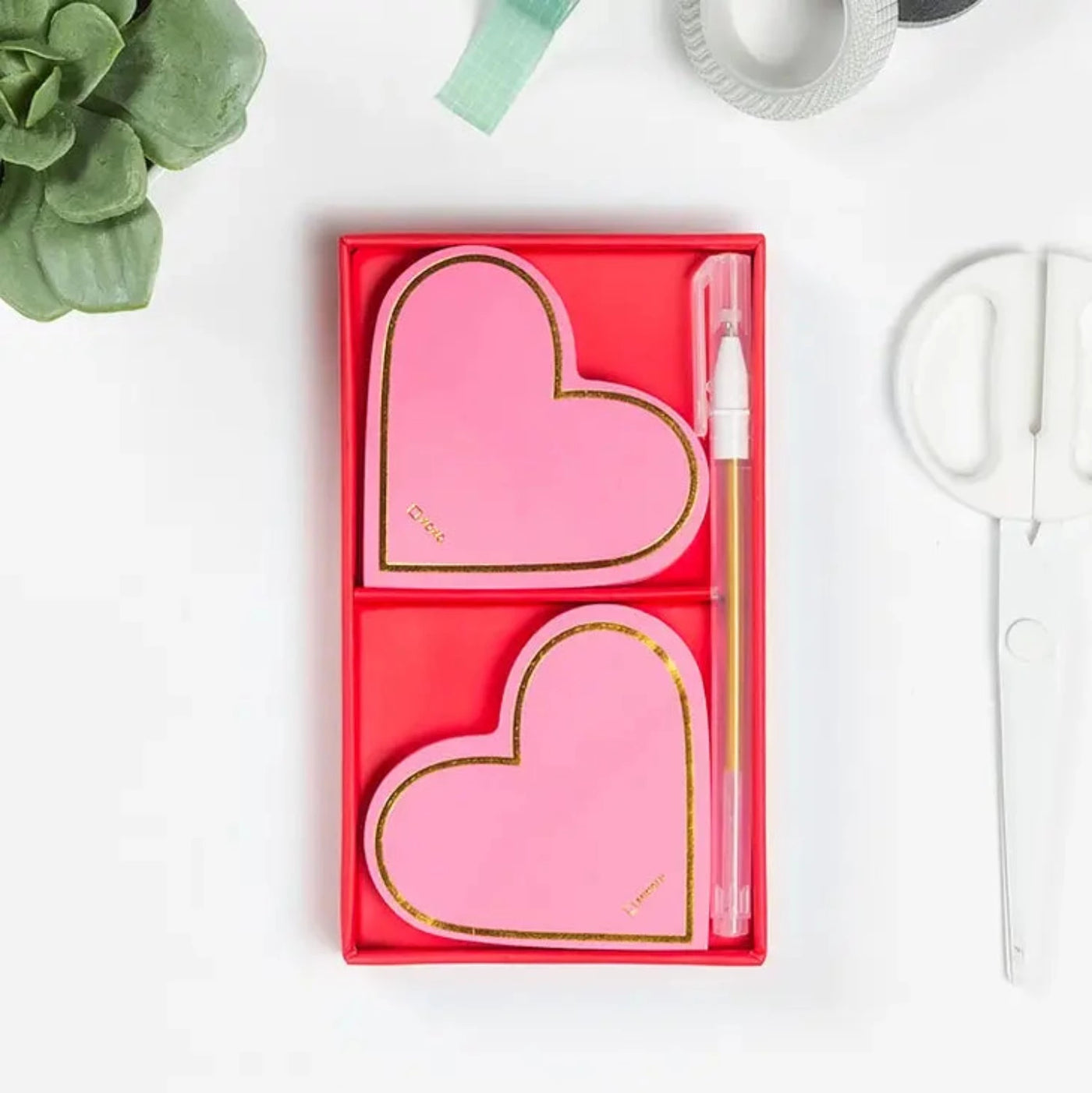 Hearts Sticky Notes Set with Gel Pen