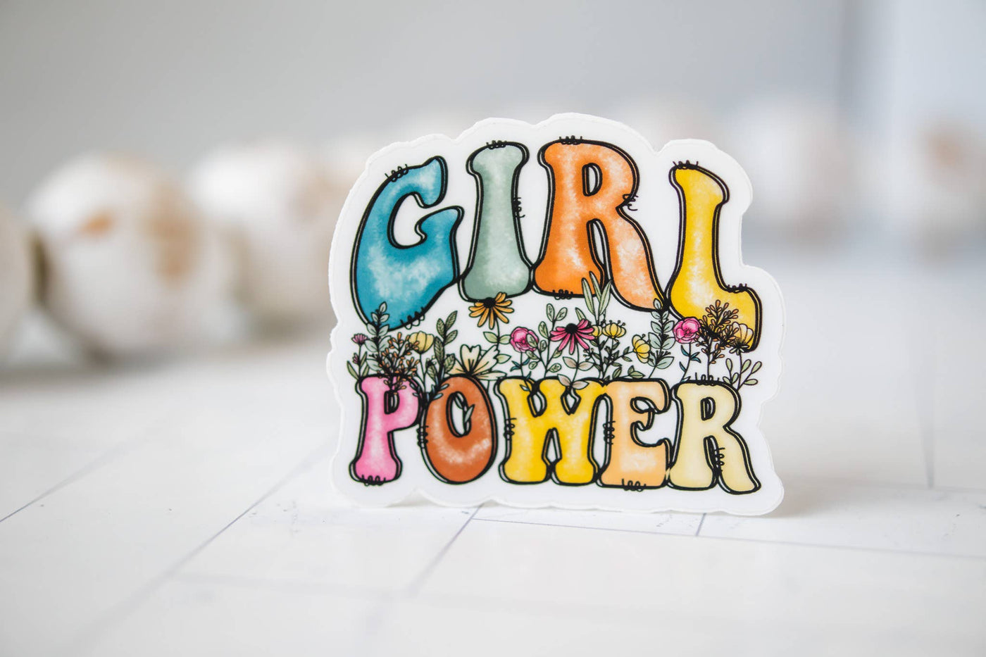 Girl Power, Flores, Pegatina de vinilo de amistad, 3"