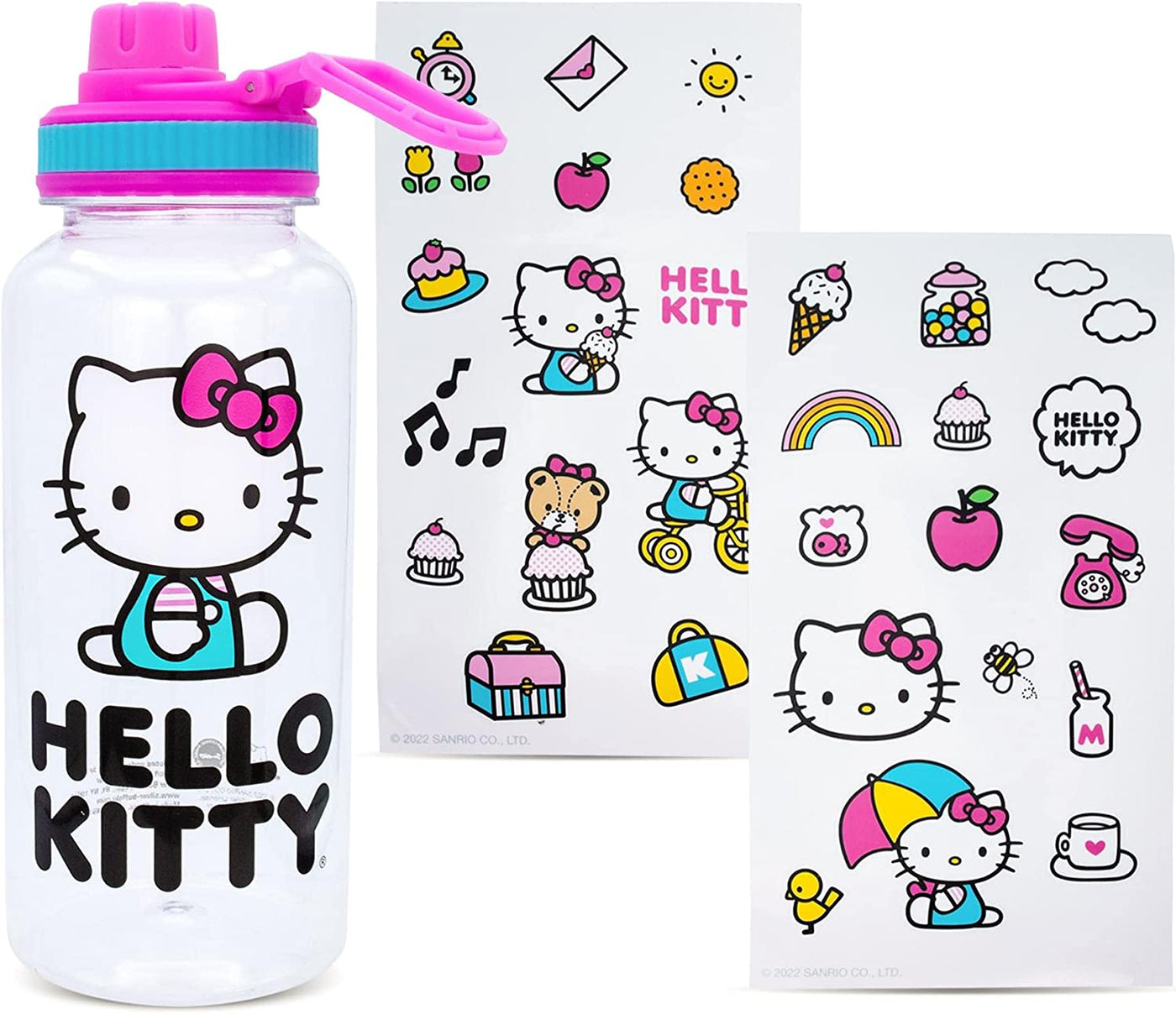 Hello Kitty 32oz Twist Spout Plastic Bottle w Sticker Set