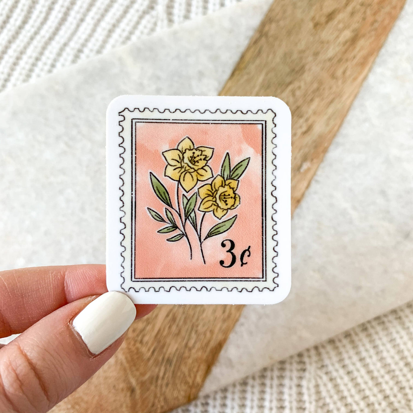 Pink Floral Stamp Sticker 2x1.75in