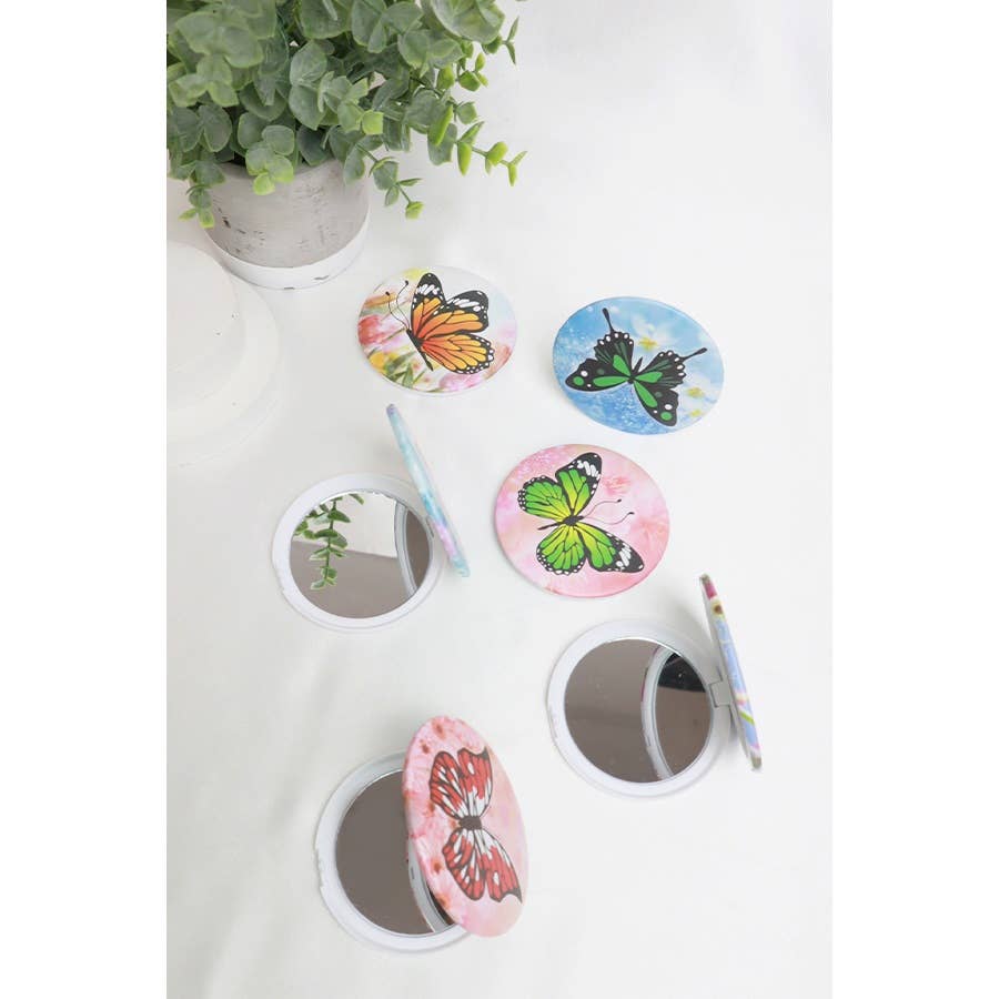 Butterfly Print Circle Cosmetic Mirror