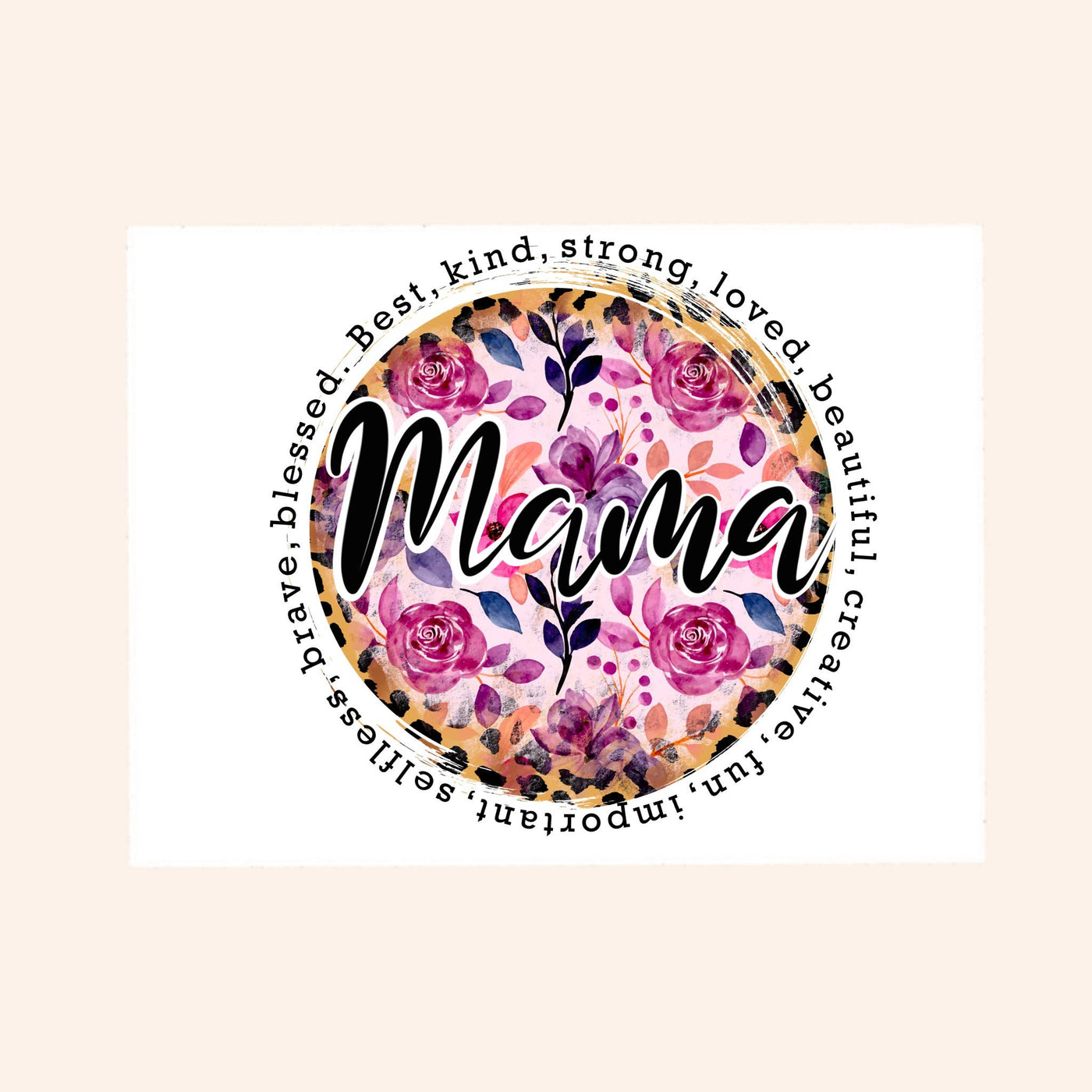 Mama Pink Floral, Clear Vinyl Sticker 3 inch