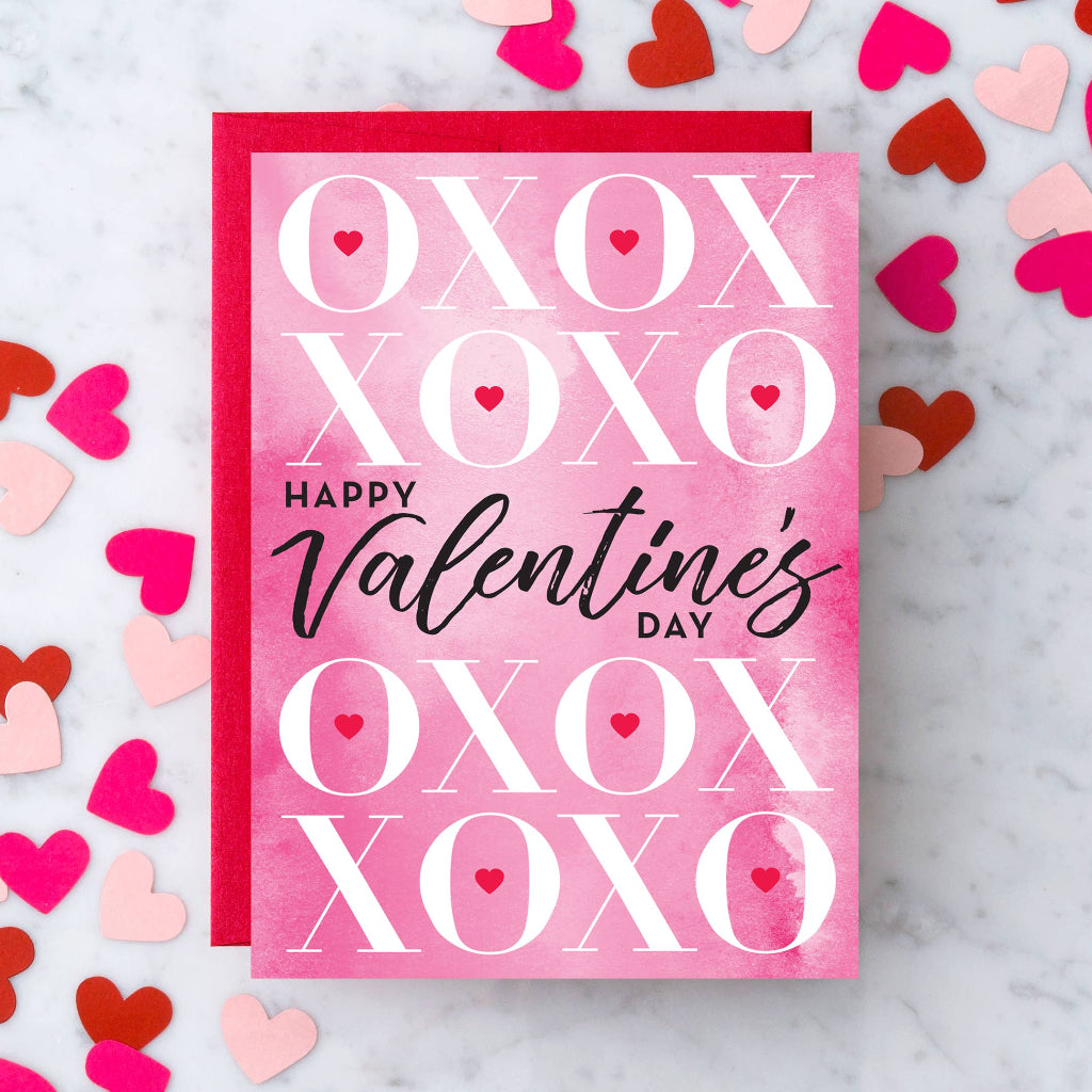 XOXO Happy Valentine's Day Watercolor Card